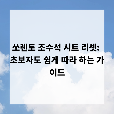 쏘렌토 조수석 시트 리셋: 초보자도 쉽게 따라 하는 가이드