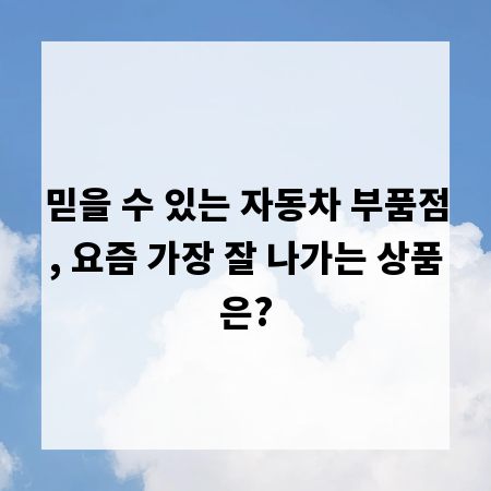 믿을 수 있는 자동차 부품점, 요즘 가장 잘 나가는 상품은?