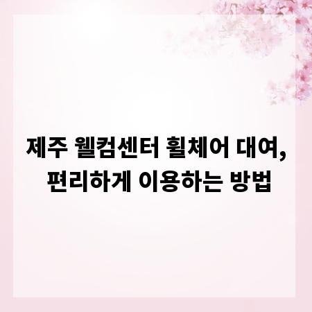 제주 웰컴센터 휠체어 대여, 편리하게 이용하는 방법
