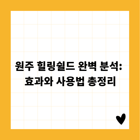 원주 힐링쉴드 완벽 분석: 효과와 사용법 총정리