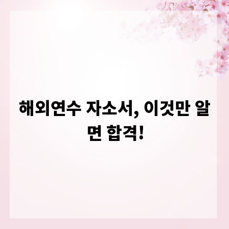 해외연수 자소서, 이것만 알면 합격!