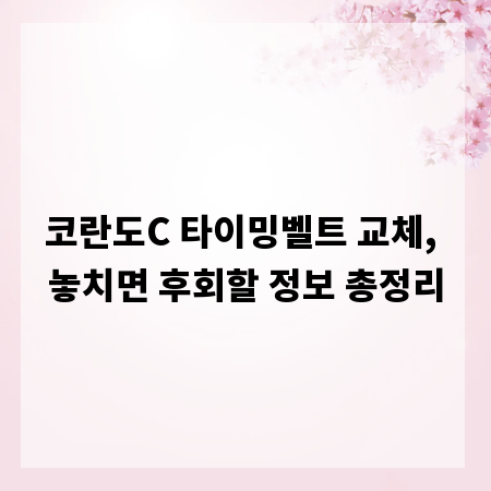 코란도C 타이밍벨트 교체, 놓치면 후회할 정보 총정리