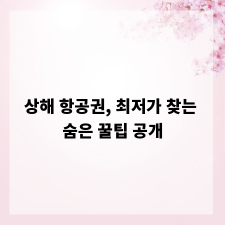 상해 항공권, 최저가 찾는 숨은 꿀팁 공개