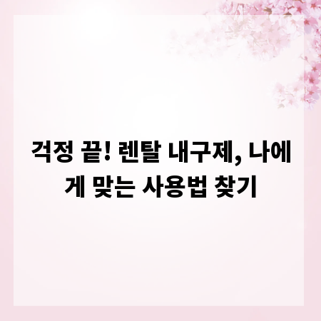 걱정 끝! 렌탈 내구제, 나에게 맞는 사용법 찾기