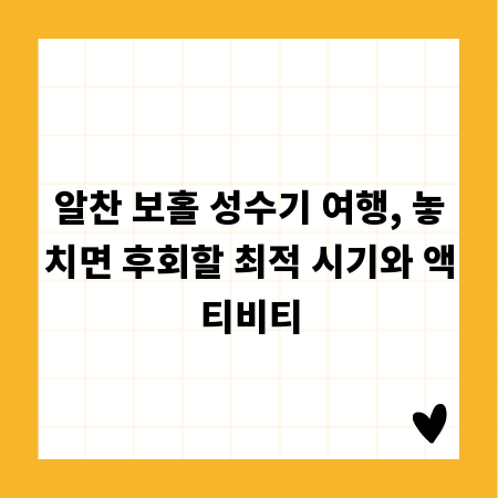 알찬 보홀 성수기 여행, 놓치면 후회할 최적 시기와 액티비티
