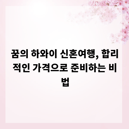 꿈의 하와이 신혼여행, 합리적인 가격으로 준비하는 비법