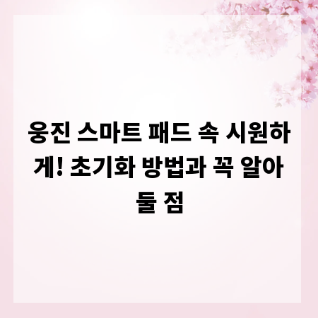 웅진 스마트 패드 속 시원하게! 초기화 방법과 꼭 알아둘 점