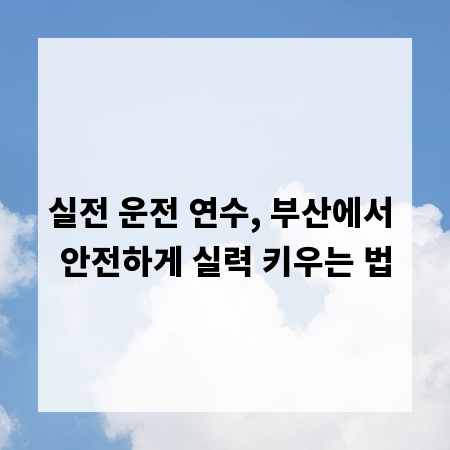 실전 운전 연수, 부산에서 안전하게 실력 키우는 법