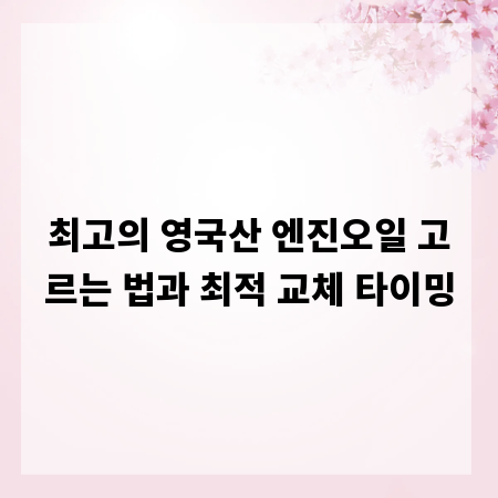 최고의 영국산 엔진오일 고르는 법과 최적 교체 타이밍