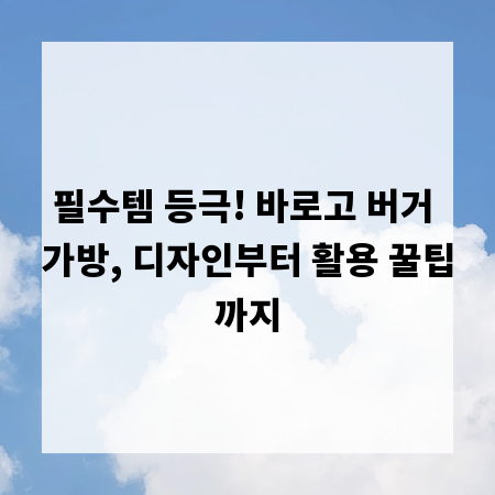 필수템 등극! 바로고 버거 가방, 디자인부터 활용 꿀팁까지