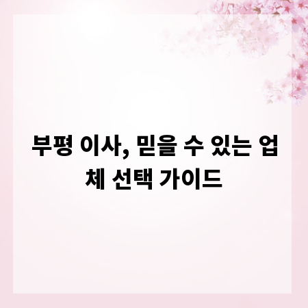부평 이사, 믿을 수 있는 업체 선택 가이드