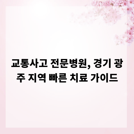 교통사고 전문병원, 경기 광주 지역 빠른 치료 가이드