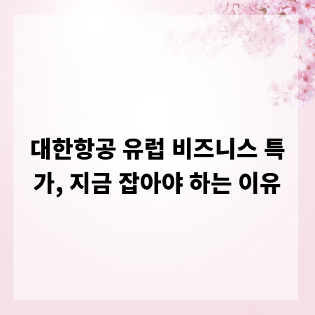 대한항공 유럽 비즈니스 특가, 지금 잡아야 하는 이유