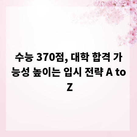 수능 370점, 대학 합격 가능성 높이는 입시 전략 A to Z