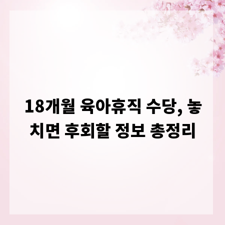 18개월 육아휴직 수당, 놓치면 후회할 정보 총정리