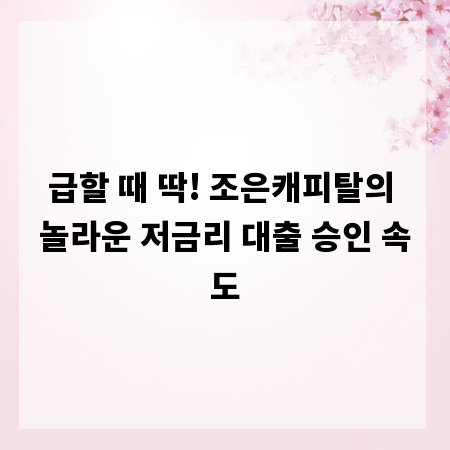 급할 때 딱! 조은캐피탈의 놀라운 저금리 대출 승인 속도