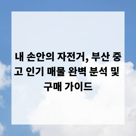 내 손안의 자전거, 부산 중고 인기 매물 완벽 분석 및 구매 가이드