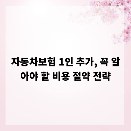 자동차보험 1인 추가, 꼭 알아야 할 비용 절약 전략