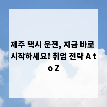 제주 택시 운전, 지금 바로 시작하세요! 취업 전략 A to Z