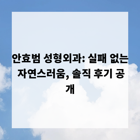 안효범 성형외과: 실패 없는 자연스러움, 솔직 후기 공개