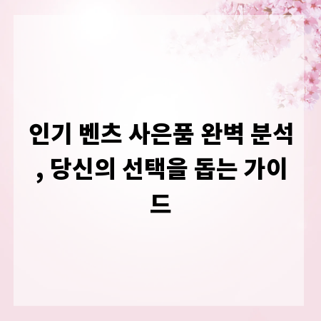 인기 벤츠 사은품 완벽 분석, 당신의 선택을 돕는 가이드