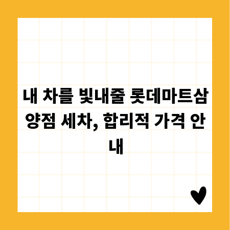 내 차를 빛내줄 롯데마트삼양점 세차, 합리적 가격 안내