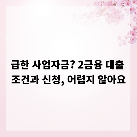 급한 사업자금? 2금융 대출 조건과 신청, 어렵지 않아요