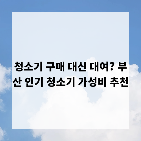 청소기 구매 대신 대여? 부산 인기 청소기 가성비 추천