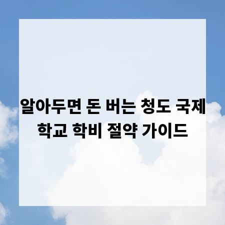 알아두면 돈 버는 청도 국제학교 학비 절약 가이드