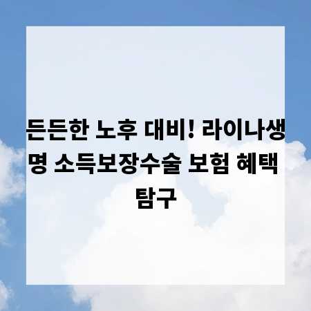 든든한 노후 대비! 라이나생명 소득보장수술 보험 혜택 탐구