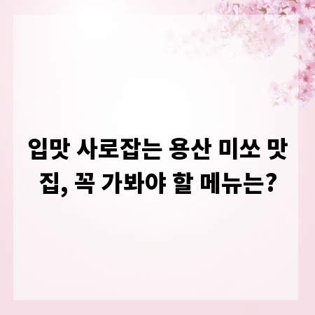 입맛 사로잡는 용산 미쏘 맛집, 꼭 가봐야 할 메뉴는?
