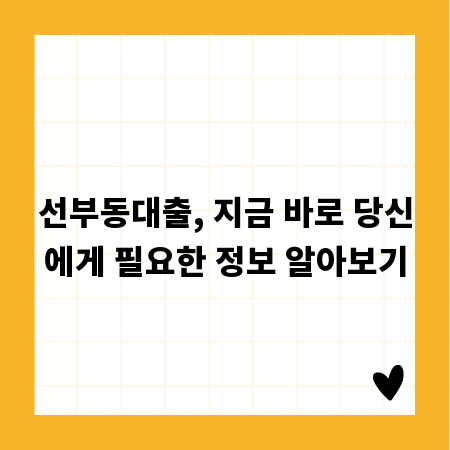 선부동대출, 지금 바로 당신에게 필요한 정보 알아보기