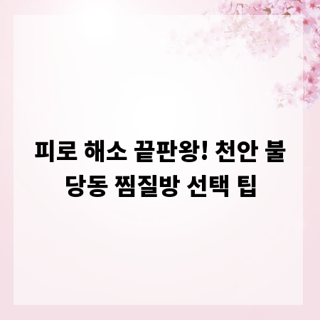 피로 해소 끝판왕! 천안 불당동 찜질방 선택 팁