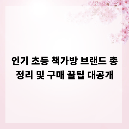 인기 초등 책가방 브랜드 총정리 및 구매 꿀팁 대공개
