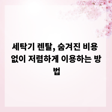 세탁기 렌탈, 숨겨진 비용 없이 저렴하게 이용하는 방법