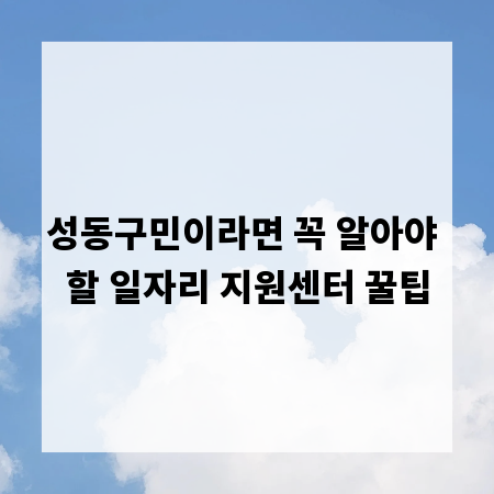 성동구민이라면 꼭 알아야 할 일자리 지원센터 꿀팁
