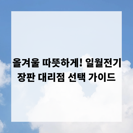 올겨울 따뜻하게! 일월전기장판 대리점 선택 가이드