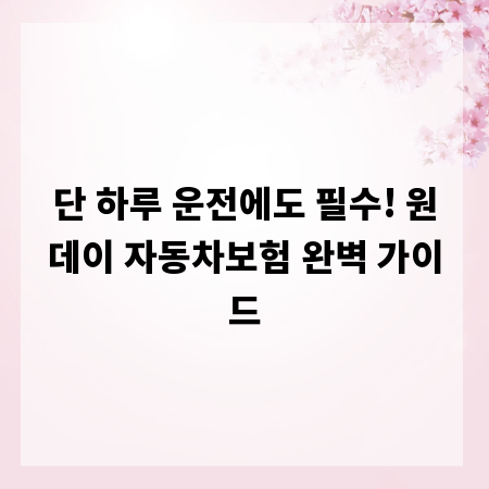 단 하루 운전에도 필수! 원데이 자동차보험 완벽 가이드