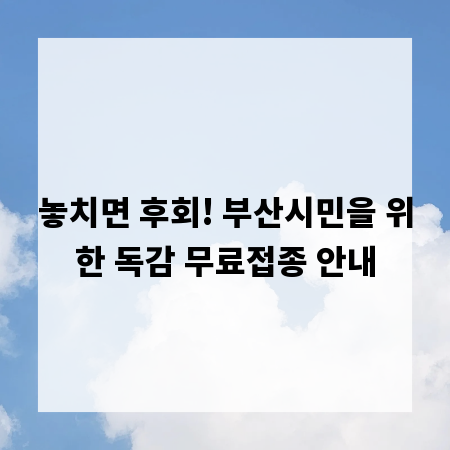 놓치면 후회! 부산시민을 위한 독감 무료접종 안내