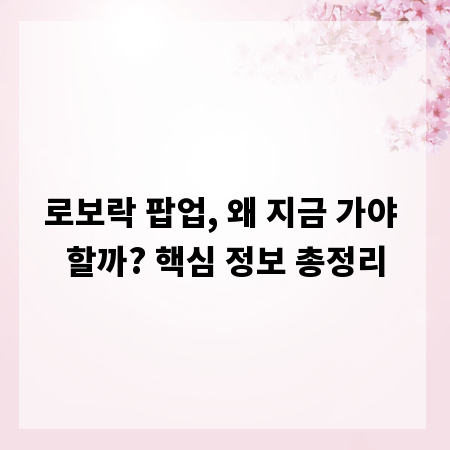 로보락 팝업, 왜 지금 가야 할까? 핵심 정보 총정리