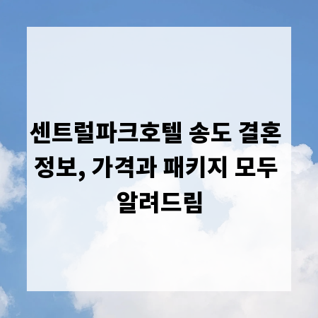 센트럴파크호텔 송도 결혼 정보, 가격과 패키지 모두 알려드림