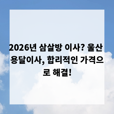 2026년 삼살방 이사? 울산 용달이사, 합리적인 가격으로 해결!