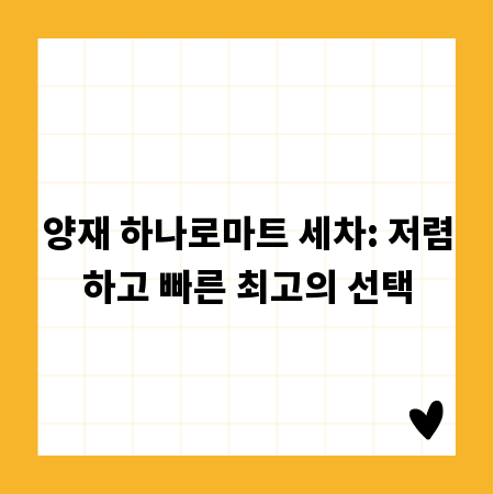 양재 하나로마트 세차: 저렴하고 빠른 최고의 선택