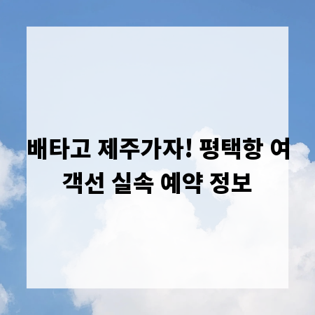 배타고 제주가자! 평택항 여객선 실속 예약 정보