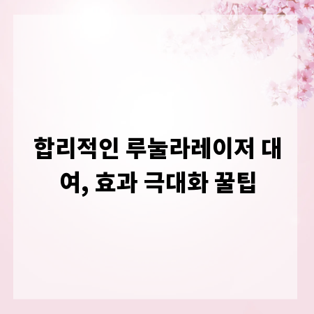 합리적인 루눌라레이저 대여, 효과 극대화 꿀팁