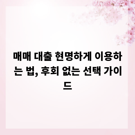 매매 대출 현명하게 이용하는 법, 후회 없는 선택 가이드