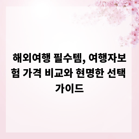 해외여행 필수템, 여행자보험 가격 비교와 현명한 선택 가이드