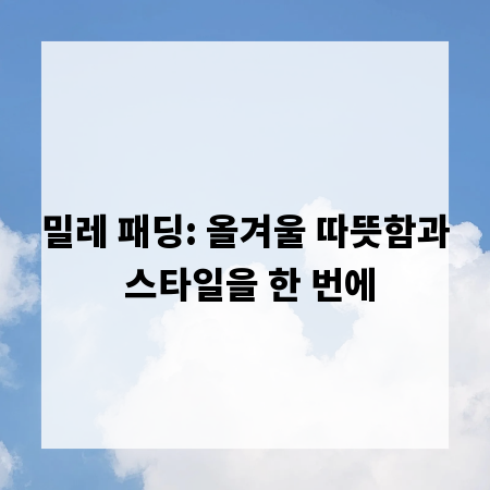 밀레 패딩: 올겨울 따뜻함과 스타일을 한 번에