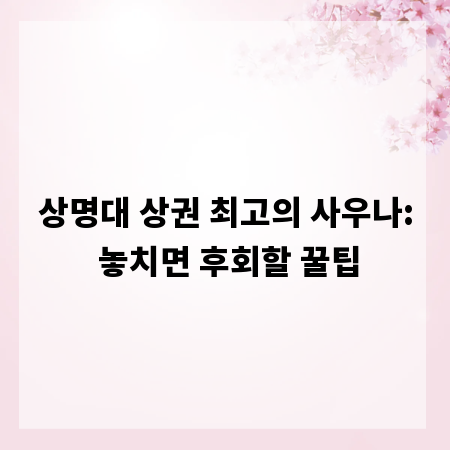 상명대 상권 최고의 사우나: 놓치면 후회할 꿀팁