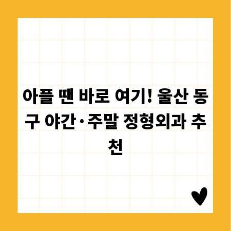 아플 땐 바로 여기! 울산 동구 야간&middot;주말 정형외과 추천